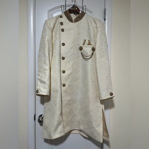 Cream Sherwani with Blue accents